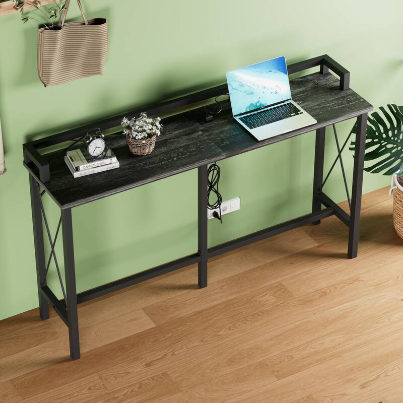 Javlergo Extra Long Console/Sofa Table with Charging Station&Power Outlet, Charcoal Grey