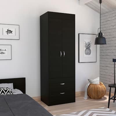 2-Door Storage Wardrobe Armoire with Shelves and 2 Spacious Drawers