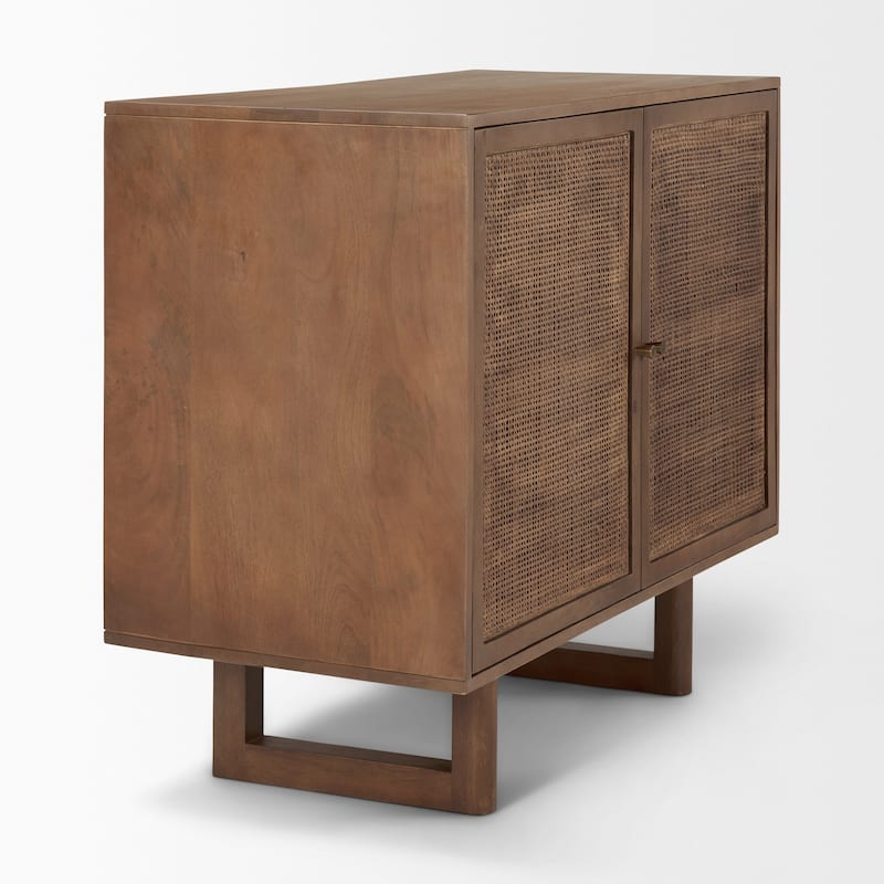 Grier Medium Brown Solid Wood w/ Cane Doors Accent Cabinet