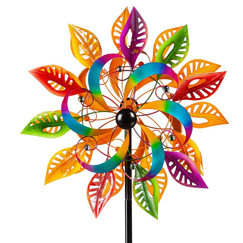75 in. Colorful Filigree Leaves Metal Wind Spinner