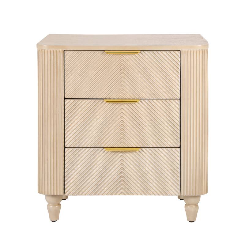 22.8 in Mid-Century Fluted three Drawers Nightstand