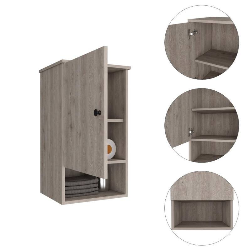 Medicine Cabinet with Soft Close, Single Door, Two Internal Shelves, Light Gray Finish - Easy Assembly