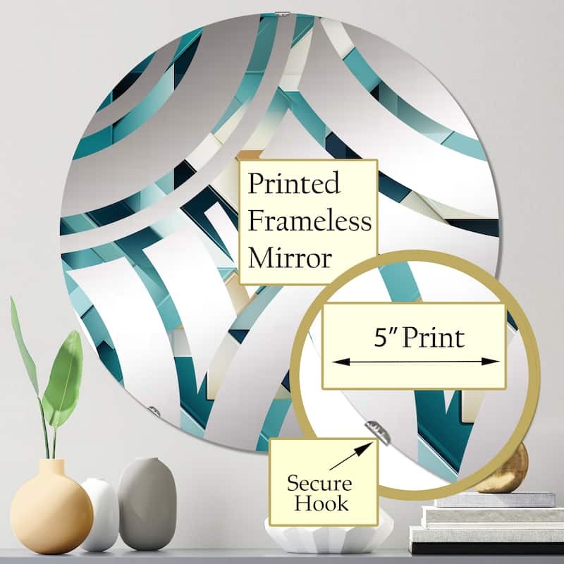 Designart "Teal Modern Geometric Tiles" - Modern Geometric Centre Wave Decorative Mirror