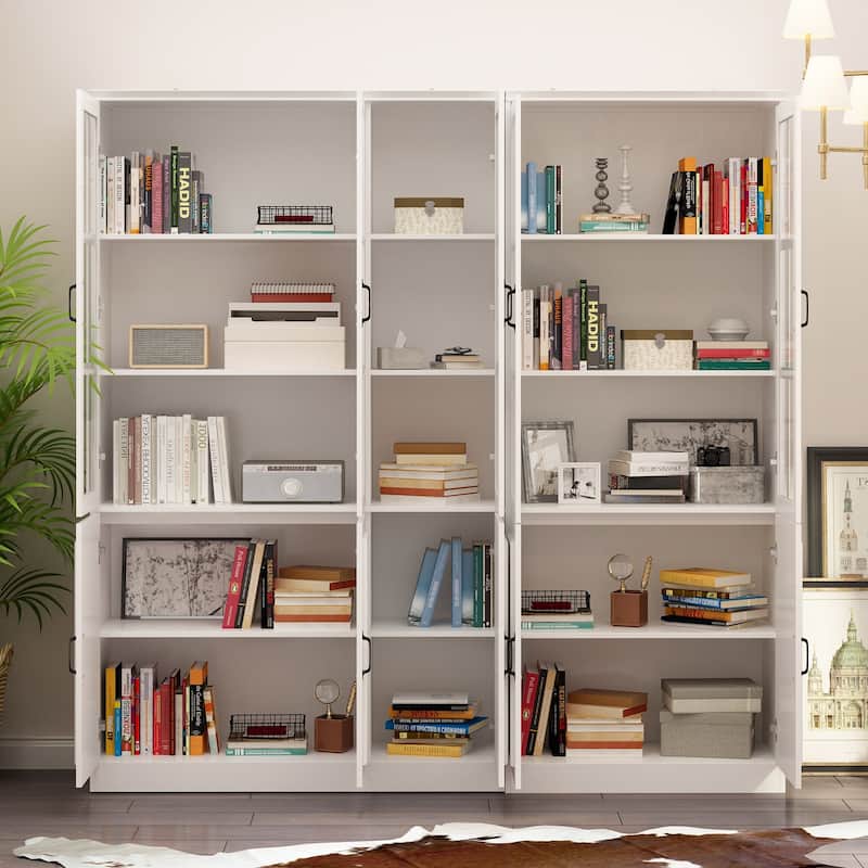 Tall Storage Cabinet Glass Doors Display Cabinet Bookcase Home Office