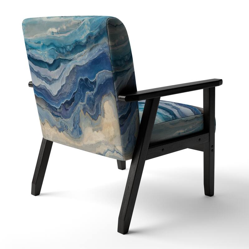 Designart "Coast Blue Sea Waves Watercolour" Upholstered Abstract Accent Chair - Modern Arm Chair For Bedroom
