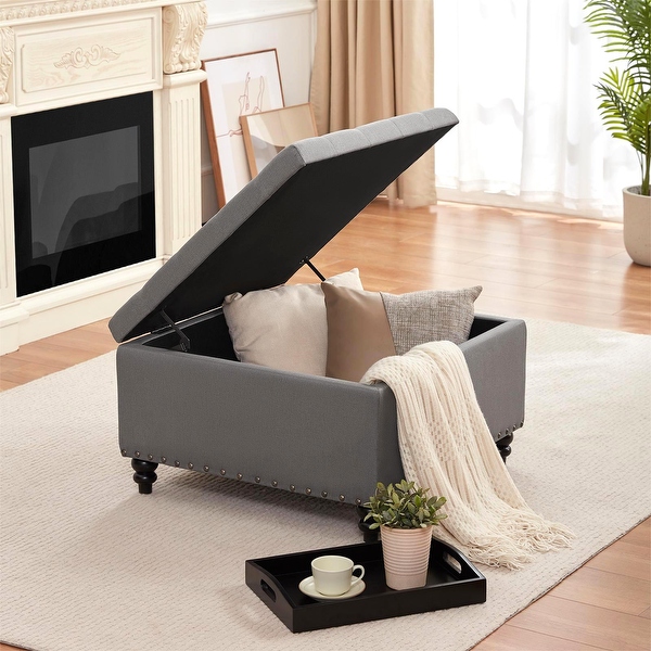 HUIMO Large Square Storage Ottoman for Living Room Grey 30