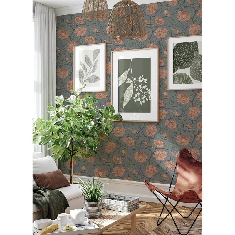 A-Street Prints Bernadina Blue Rosebush Wallpaper