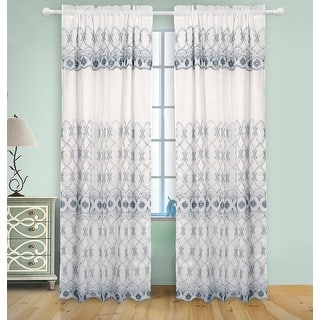 Josephine Embroidery Rod Pocket Panel With Attached Valence And Backing White Skyblue 55x90