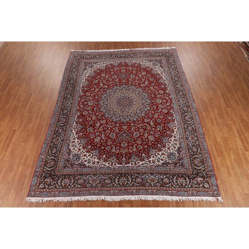 Traditional Red Kashan Turkish Rug Machine-Made Living Room Carpet - 9'7" x 12'6"