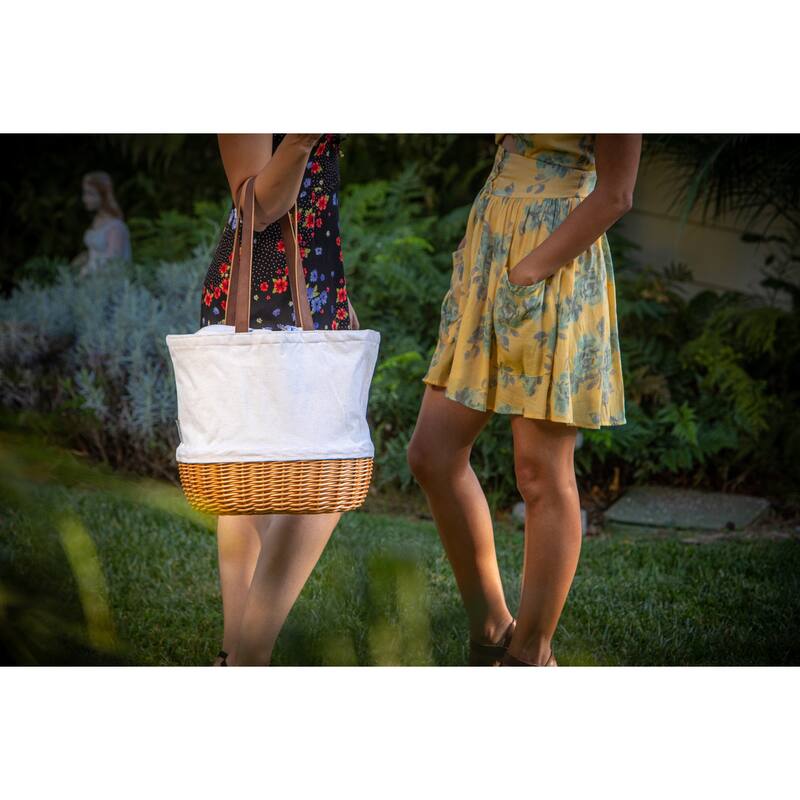 Picnic Time Coronado Canvas Willow Basket Tote, (Beige Canvas) - 14.17 x 11.42 x 13.4