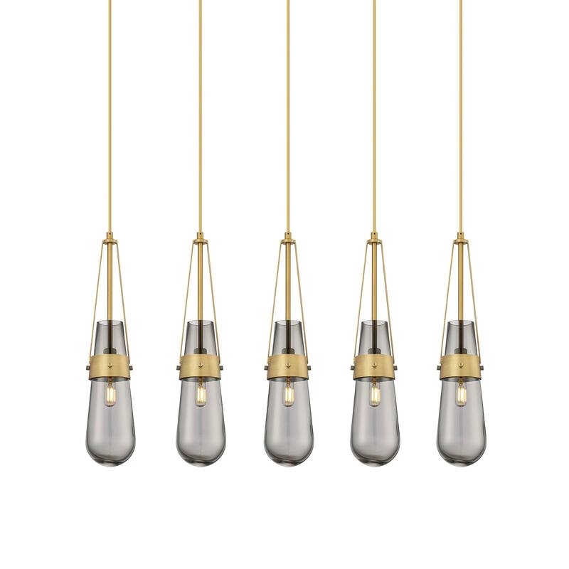 Innovations Lighting 125-452-1P-21-37 Milan Pendant Milan 5 Light 37" - Brushed Brass / Light Smoke