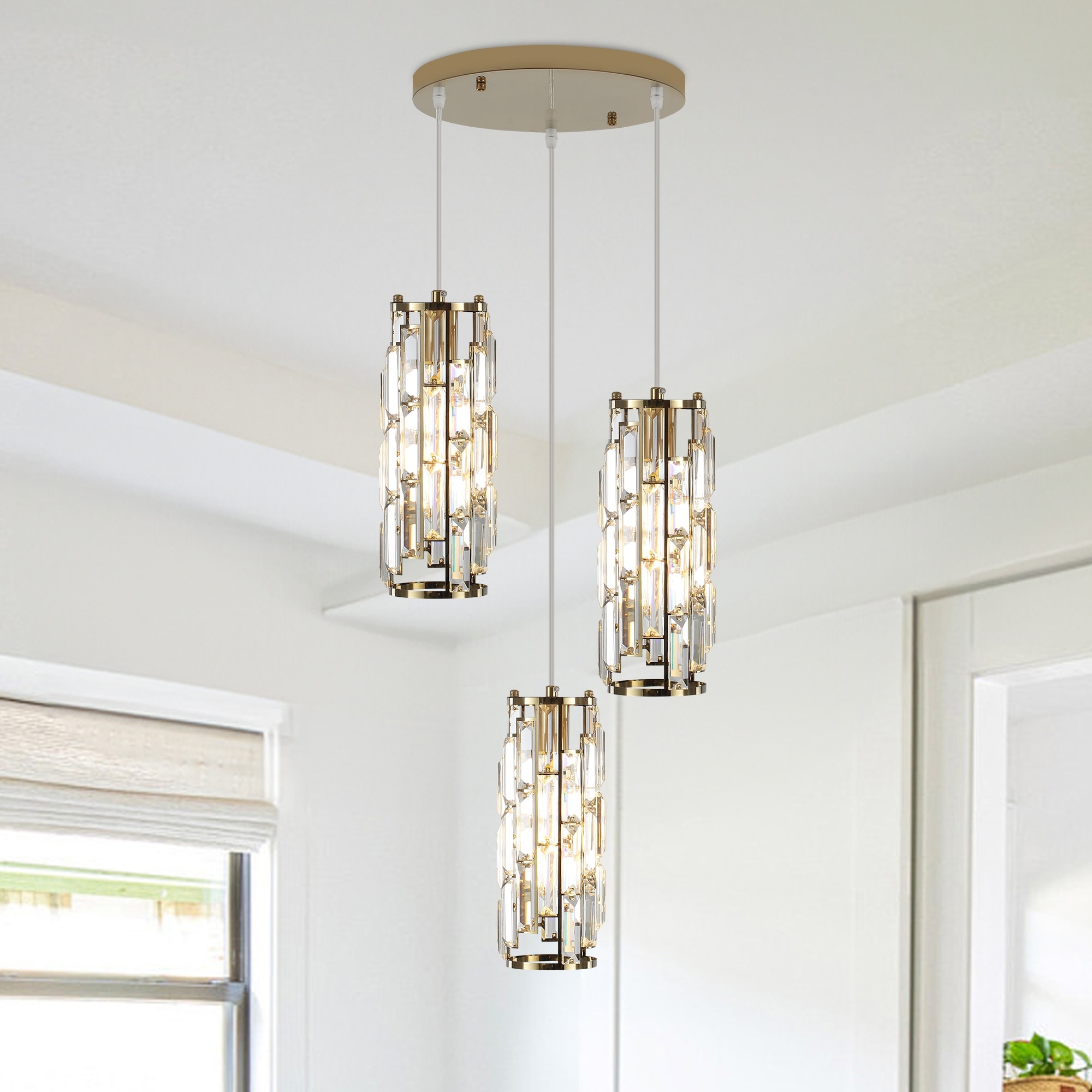 3 - Light Modern Cylinder Dimmable Pendant with Crystal Accents