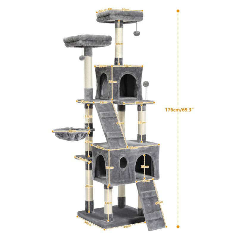 Cat Tree,Cat Tower with 2 Condos and 2 Perches, Kitty Climber Tower Furniture - Gray
