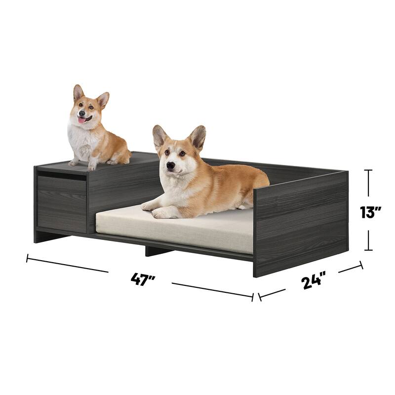 Modern Comfy Pet Bed with Side Storage Compartment in Ash Gray