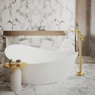 Single Handle Floor Mounted Freestanding Waterfall Tub Filler with Handheld Shower