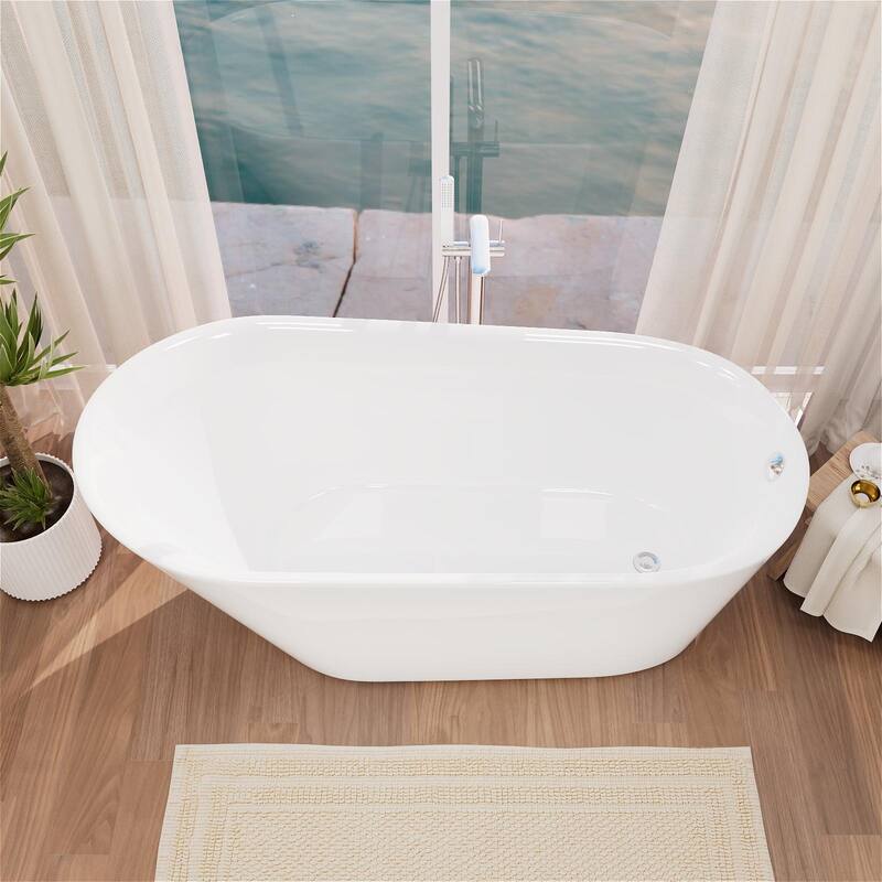 Freestanding Slipper Soaking Acrylic Bathtub with Chrome Drain and Pearl-Shape Overflow
