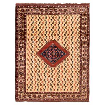 ECARPETGALLERY Hand-knotted Kargahi Cream Wool Rug - 6'11 x 9'0