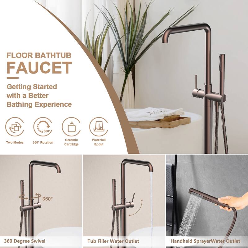 Topcraft Floor Mounted Bathtub Filler with Handheld Showerhead