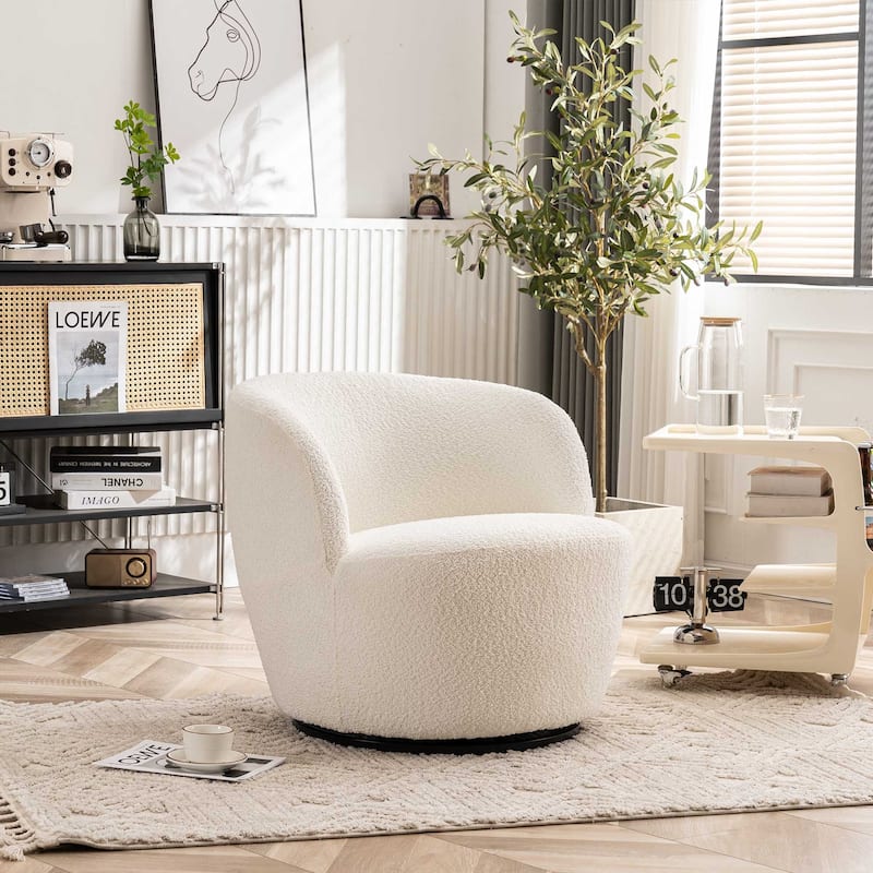 Single Fabric Modern Accent Chair 360 Degree Rotation Swivel Barrel Chairs