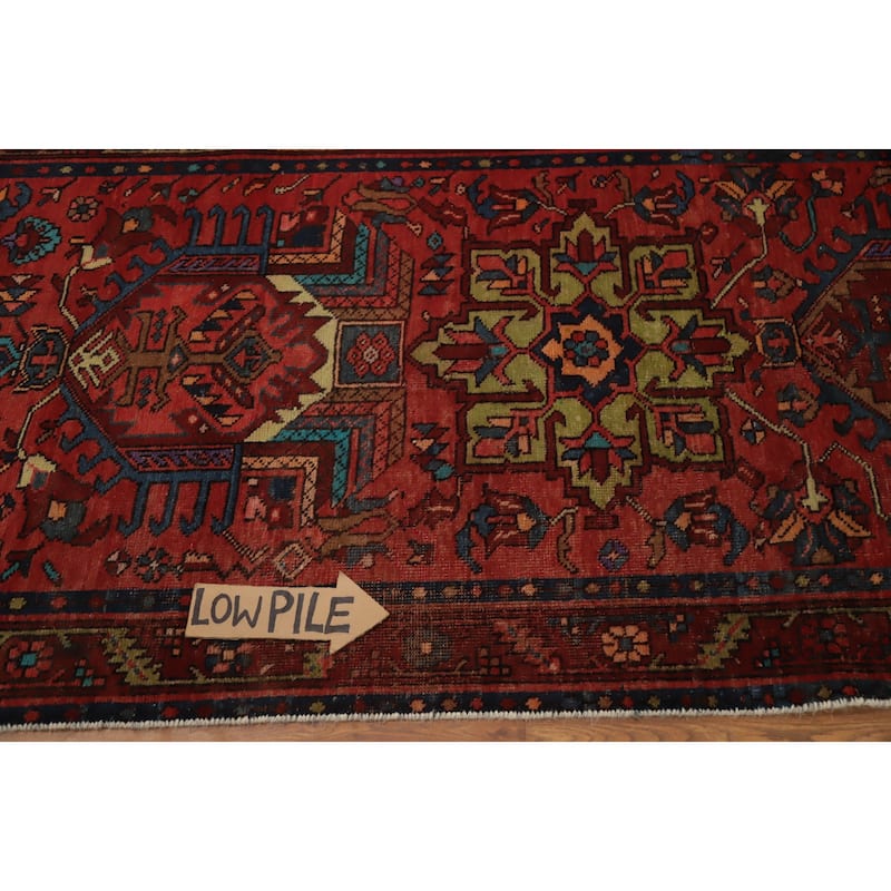 Hand Knotted Oriental 100% Wool Carpet Traditional Floral Oranges & Rust Heriz Runner Rug - 12' 8'' X 3' 3''