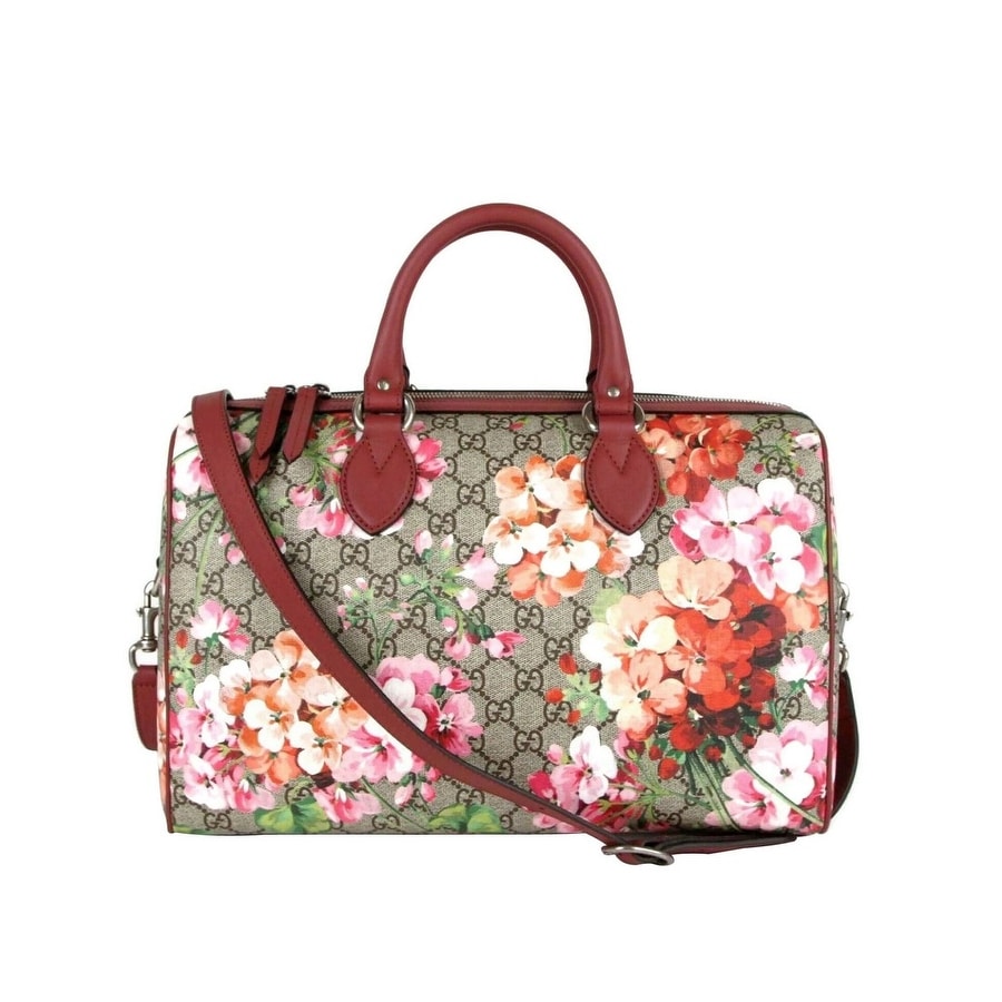 Shop Gucci Women S Supreme Canvas Pink Bloom Large Boston Bag With