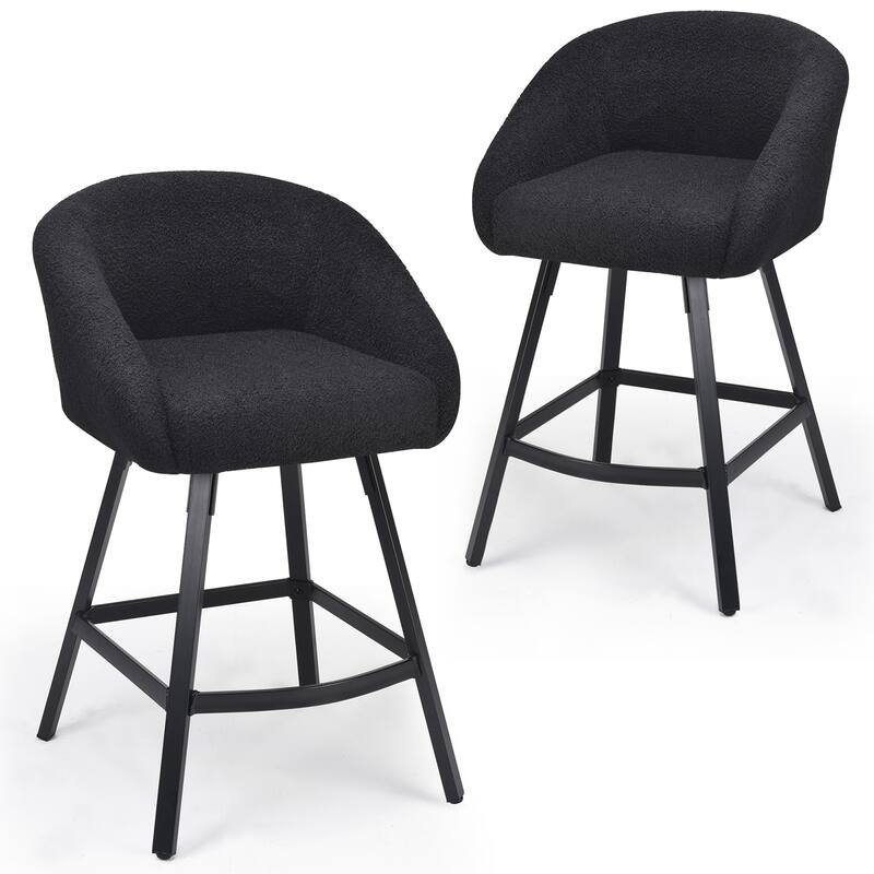 Bar Stools Set of 2,Upholstered Bar Stool with Back, 27 inch Height Counter Height Barstools for Home Kitchen Island - Black