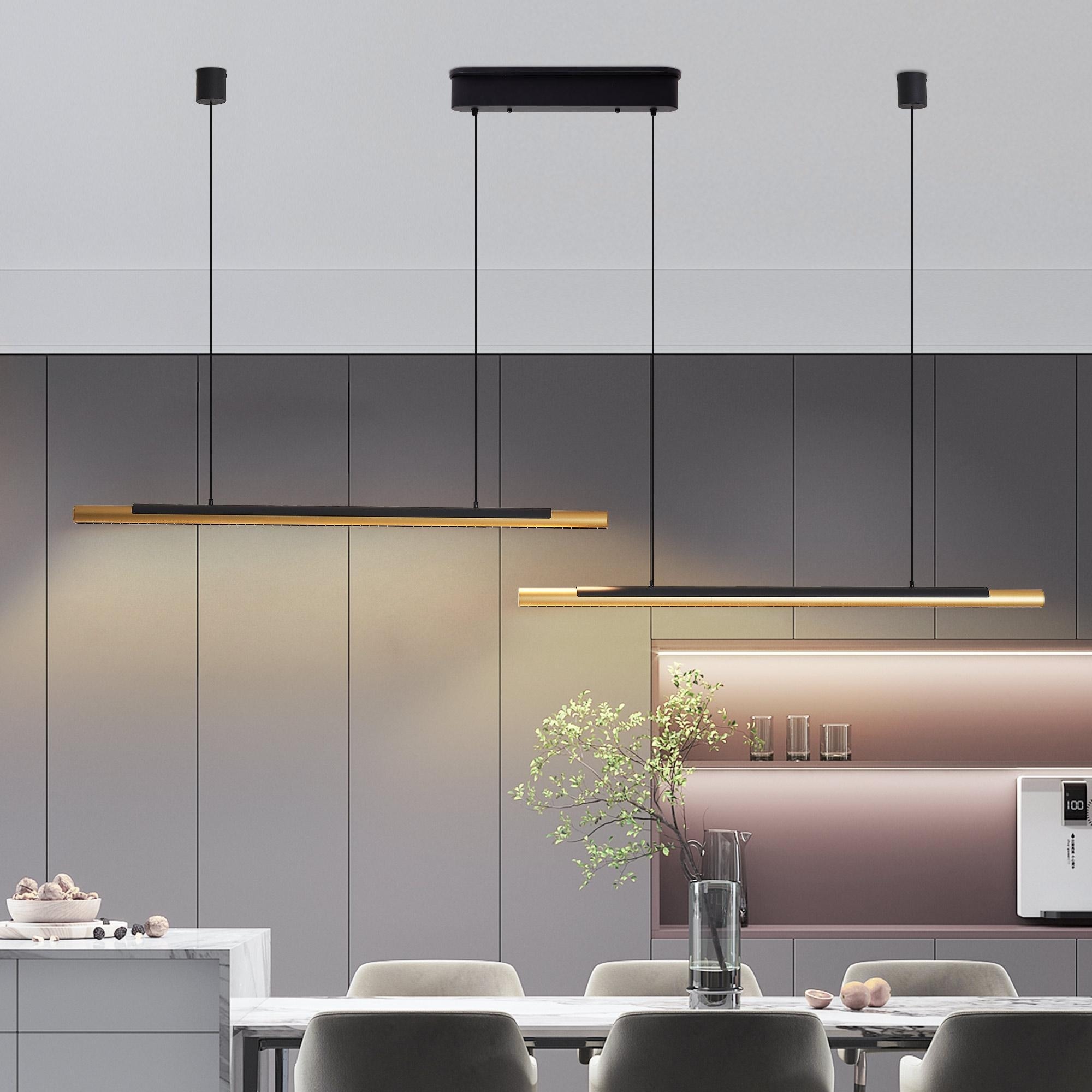 75-inch Modern Black and Gold LED Pendant Light Set