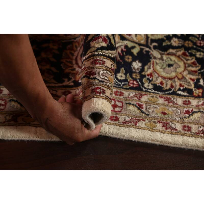 Vegetable Dye Floral Oriental Kashan Wool/ Silk Area Rug Hand-knotted - 8'1" x 10'8"