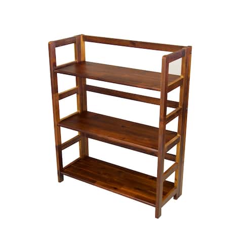 Solid Acacia 3 Shelf Folding Bookcase in Mahogany