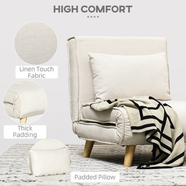 Homcom Convertible Chair Bed 2 in 1 Multi functional Sofa Bed Sleeper Chair with Adjustable Backrest for Living Room Bedroom Home Office Beige
