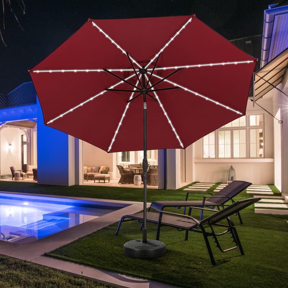 Autlaycil 10ft Solar LED lights Outdoor Patio Umbrella With Base