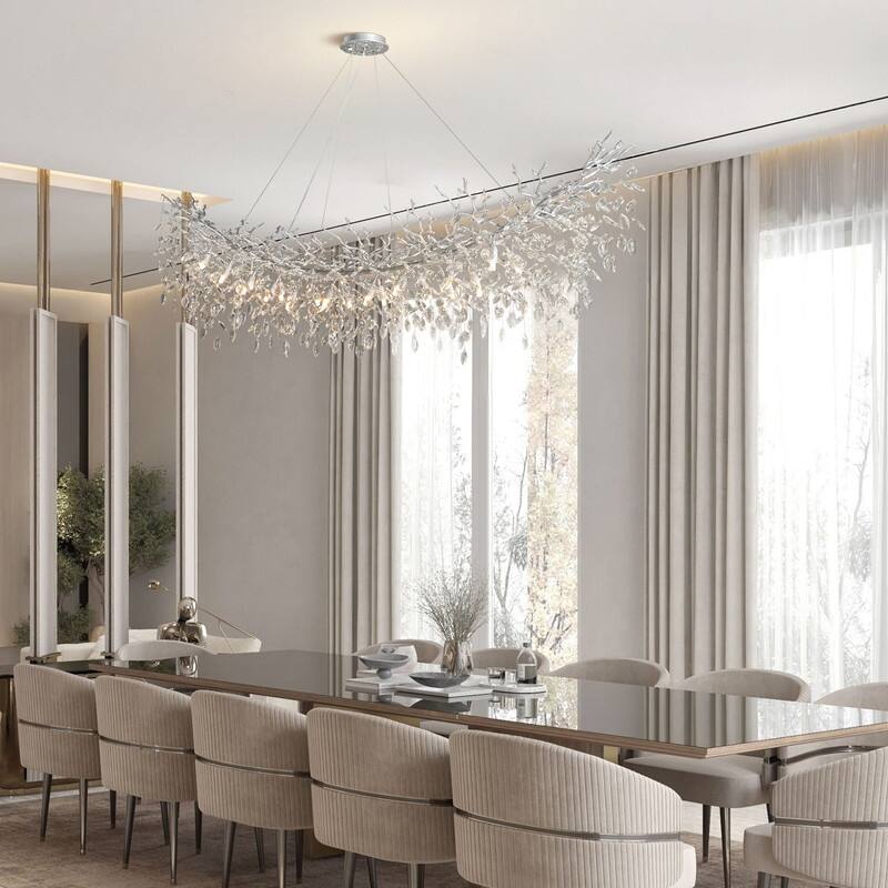 Modern Branch Crystal Linear Chandelier, 1100-1830mm Dining Pendant Light