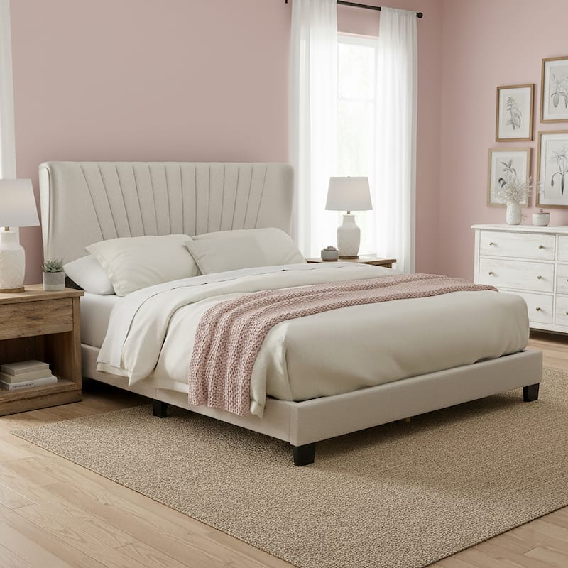 Autumn Fabric Queen Bed with Decorative Stitching