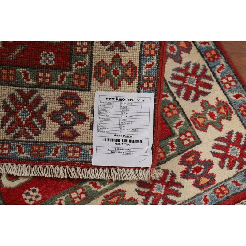 Traditional Kazak Oriental Foyer Rug Handmade Red Wool Carpet - 2'0"x 3'0"
