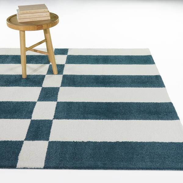 slide 2 of 5, Alessandro Geometric Stripe Area Rug 5'3" x 7' - Blue/Cream