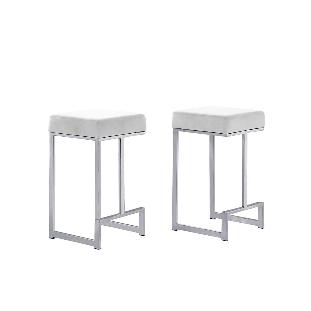 27.2 in. H Gray Finish Backless Metal Bar Stool with Faux Leather Square Seat Set of 2