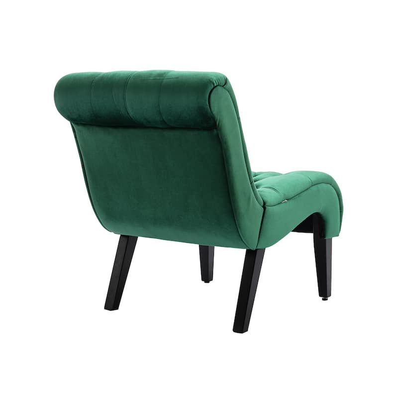 Green Modern 22.83" Upholstered Buttons Tufted Accent Chair with Wooden Legs for Living Room