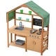 preview thumbnail 2 of 9, Natural-Green Cedar Wood Kids Mud Kitchen with Sink, Canopy and Accessories - 16.3” D x 40” W x 50” H