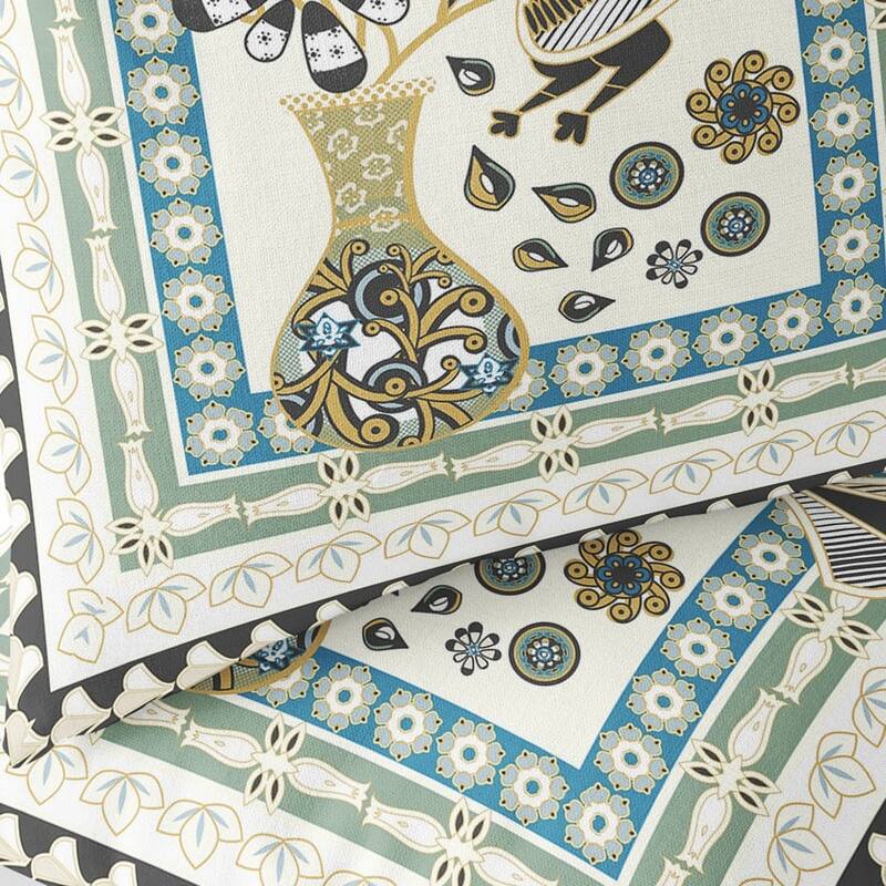 HomeRoots Set of Two 16" X 16" Blue and Yellow Peacock Blown Seam Floral Indoor Outdoor Throw Pillow - 16.00' X '16.00' X '5.00