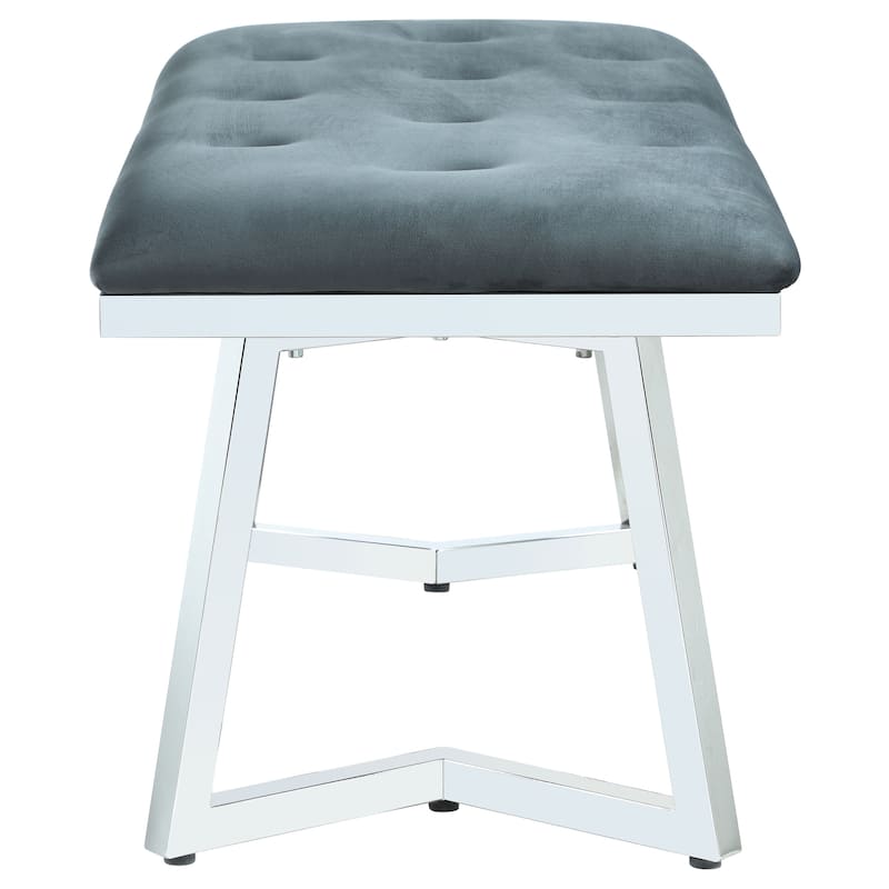 Beaufort Grey Velvet Upholstered Dining Bench Steel