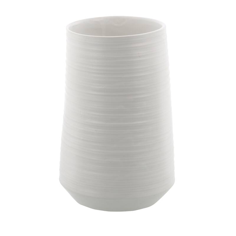 CosmoLiving by Cosmopolitan White Porcelain Ceramic Ribbed Decorative Vase