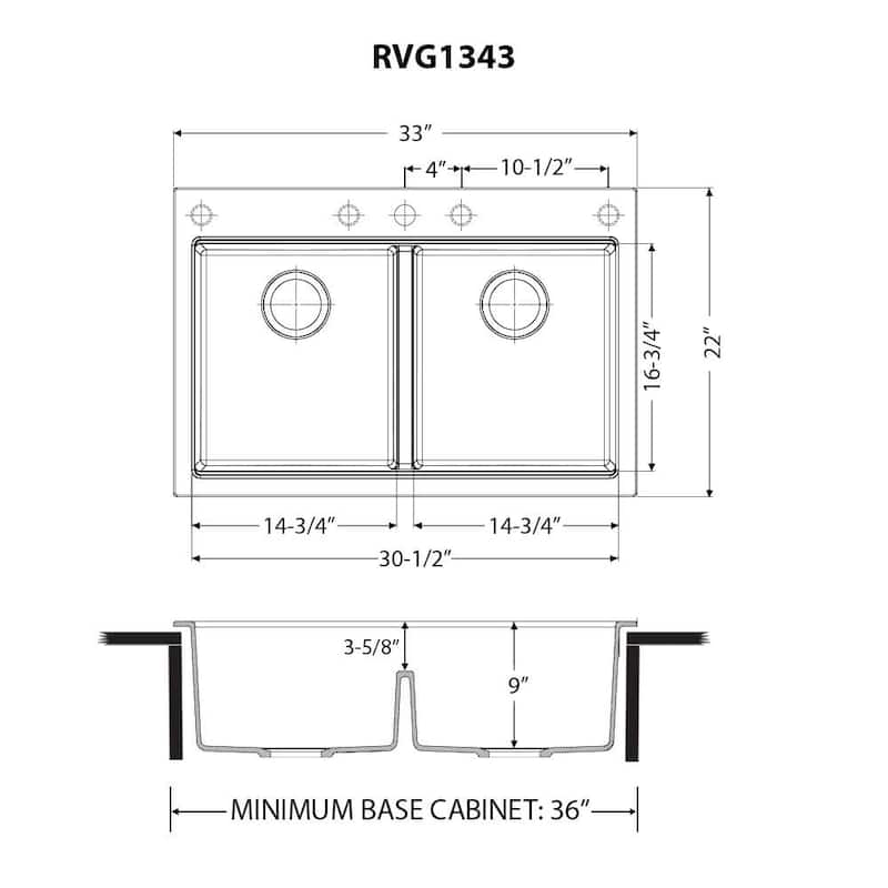 Ruvati 33-inch Drop-in Topmount Workstation 50/50 Double Bowl Granite Composite Quartz Kitchen Sink - Arctic White - RVG1343WH
