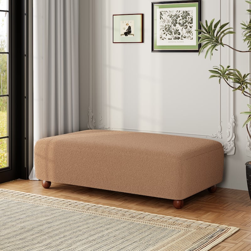 Christopher Knight Home - Modern Comfort Boucle Upholstered Ottoman Bench with Solid Wood Legs - Camel