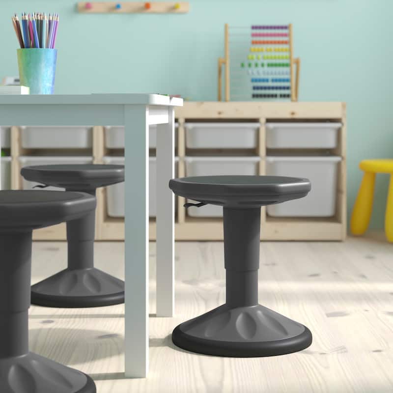Kids Adjustable Height Active Learning Stool for Classroom and Home - 13"D x 13"W x 13.5" - 18.25"H