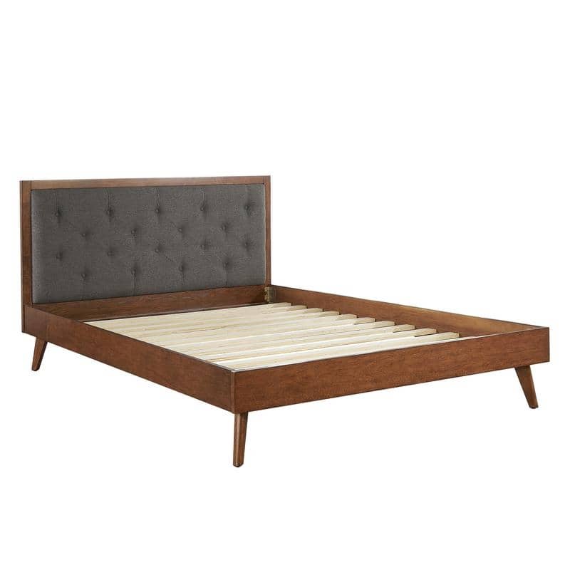 Linon Upholstered Mid-century Modern Platform Bed with Upholstered Headboard