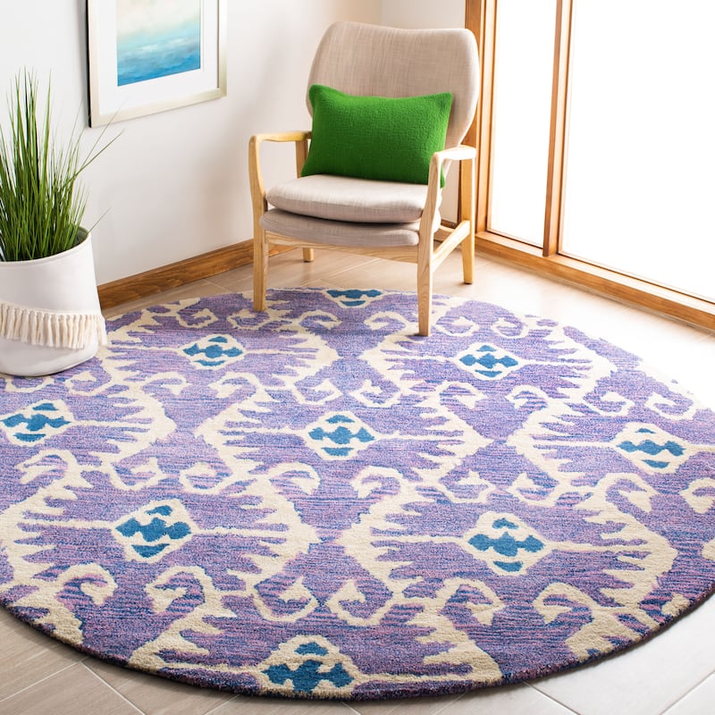 SAFAVIEH Handmade Wyndham Bekin Modern Wool Rug - 7' Round - Lavander/Ivory