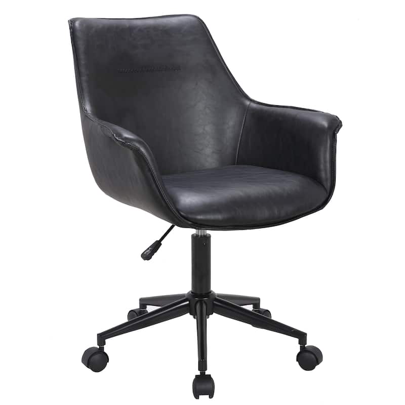 Porthos Home Jamar PU Leather Office Chair with Metal Roller Base - Black