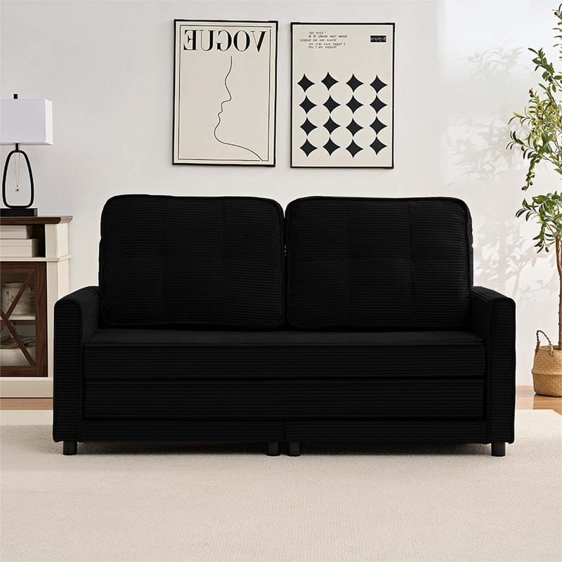 Mixoy 3-in-1 Convertible Futon Sofa Bed, Foldable Tufted Loveseat Sleeper Sofa with Side Pockets