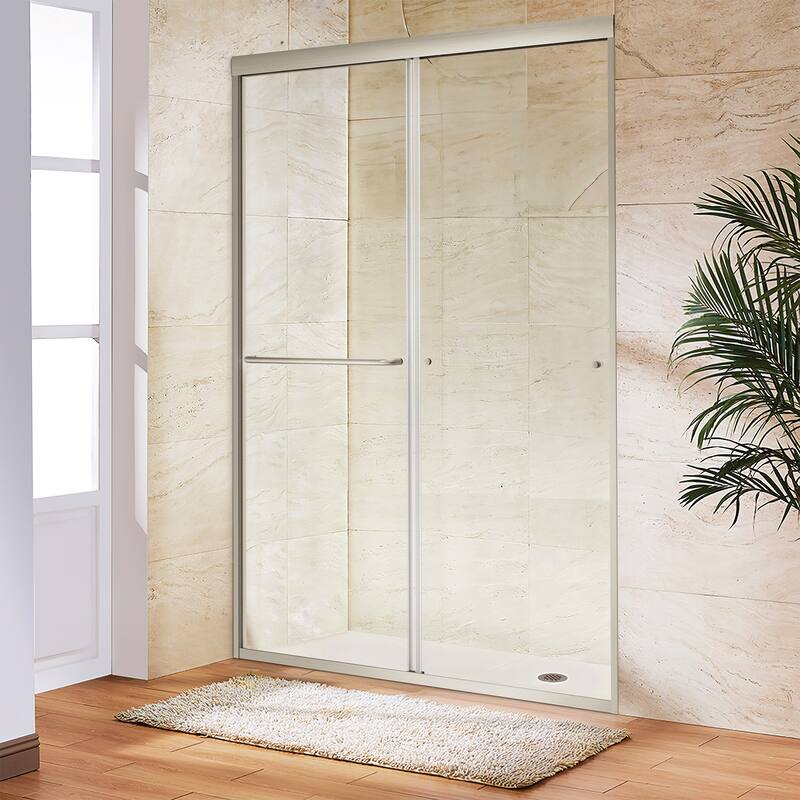 Matte Black Semi-Frameless Double-sliding Shower Door with Clear Glass - 48 in.Wx72 in.H - Silver
