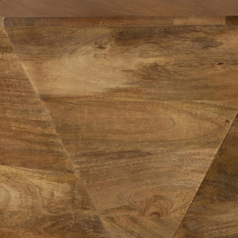 35 Inch Wood Drum Coffee Table, Artisan Hexagonal Rich Natural Brown Finish